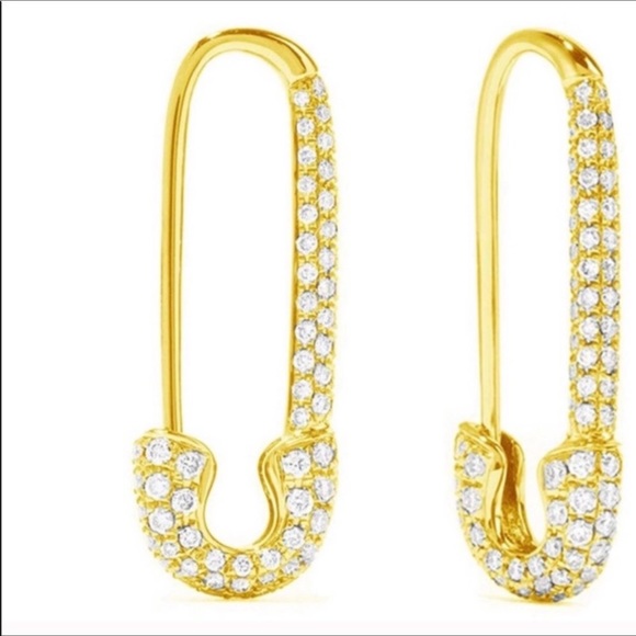 CZ Safety Pin Cartilage Sterling Silver Earrings - Picture 1 of 6